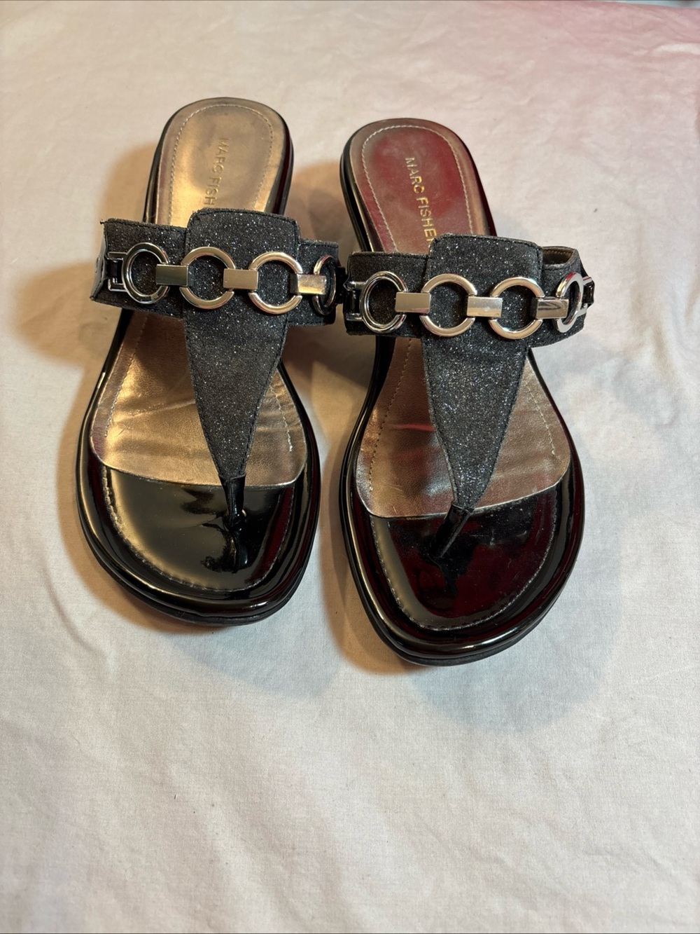 Marc Fisher Black Glitter Thing Sandals